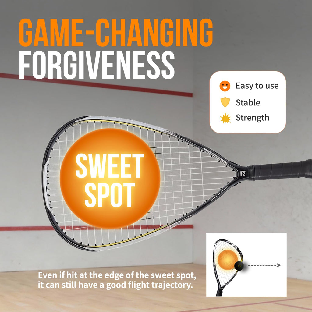 BatZoom Racquetball Racket with Cover, One-Piece Construction and Lightweight Design for Enhanced Control & Power - Perfect for Beginners and Intermediate Players