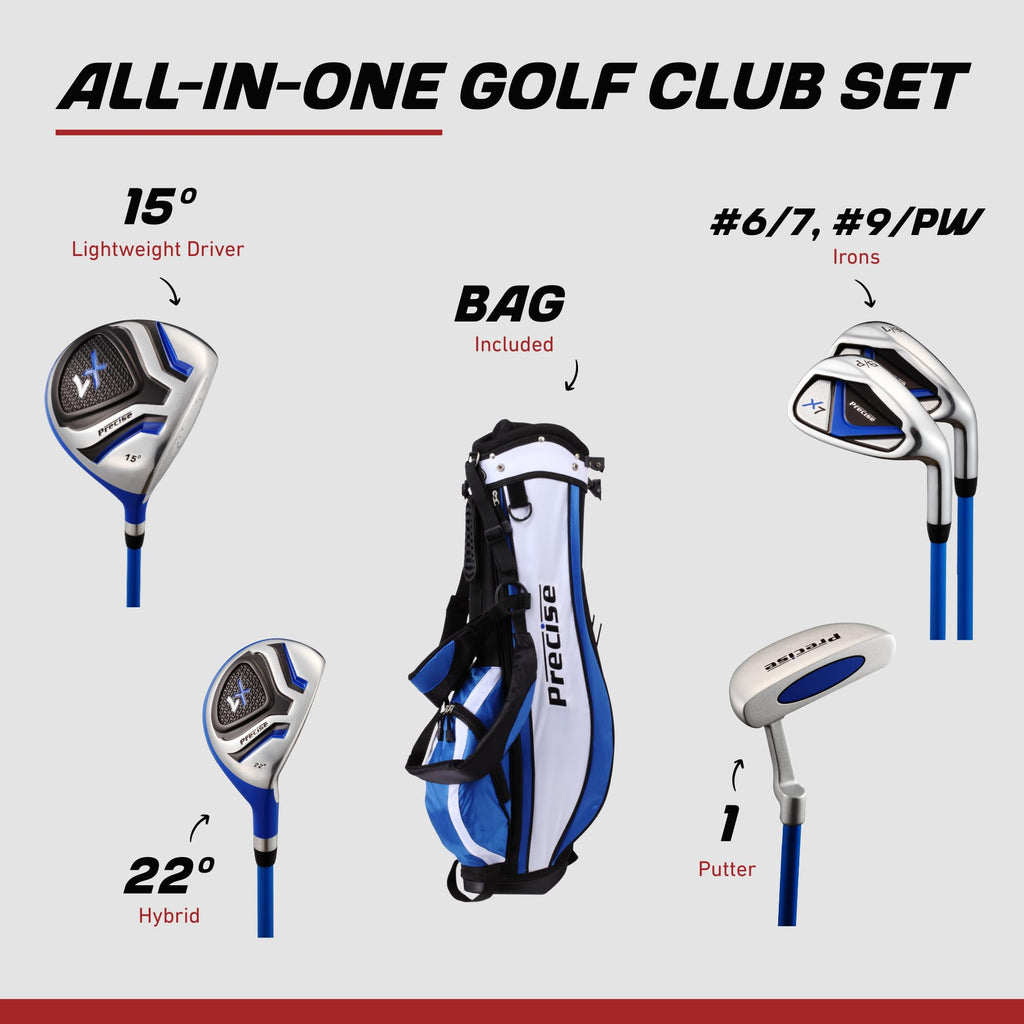 Precise X7 - Kids Complete Golf Club Set - Blue Ages 9-12, Right Hand