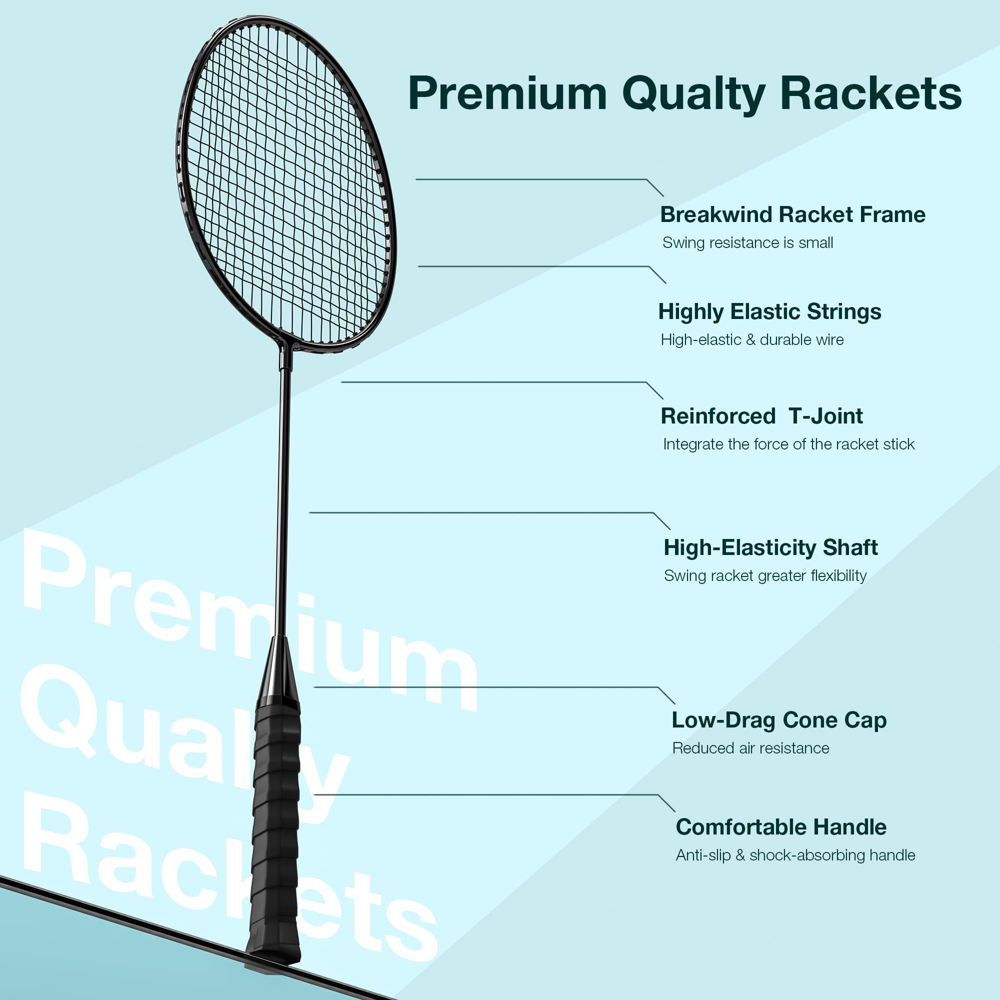 AboveGenius Badminton Rackets Set of 6 for Outdoor Backyard Games, Including 6 Rackets, 6 Nylon Badminton Shuttlecocks, Lightweight Badminton Racquets for Beginners