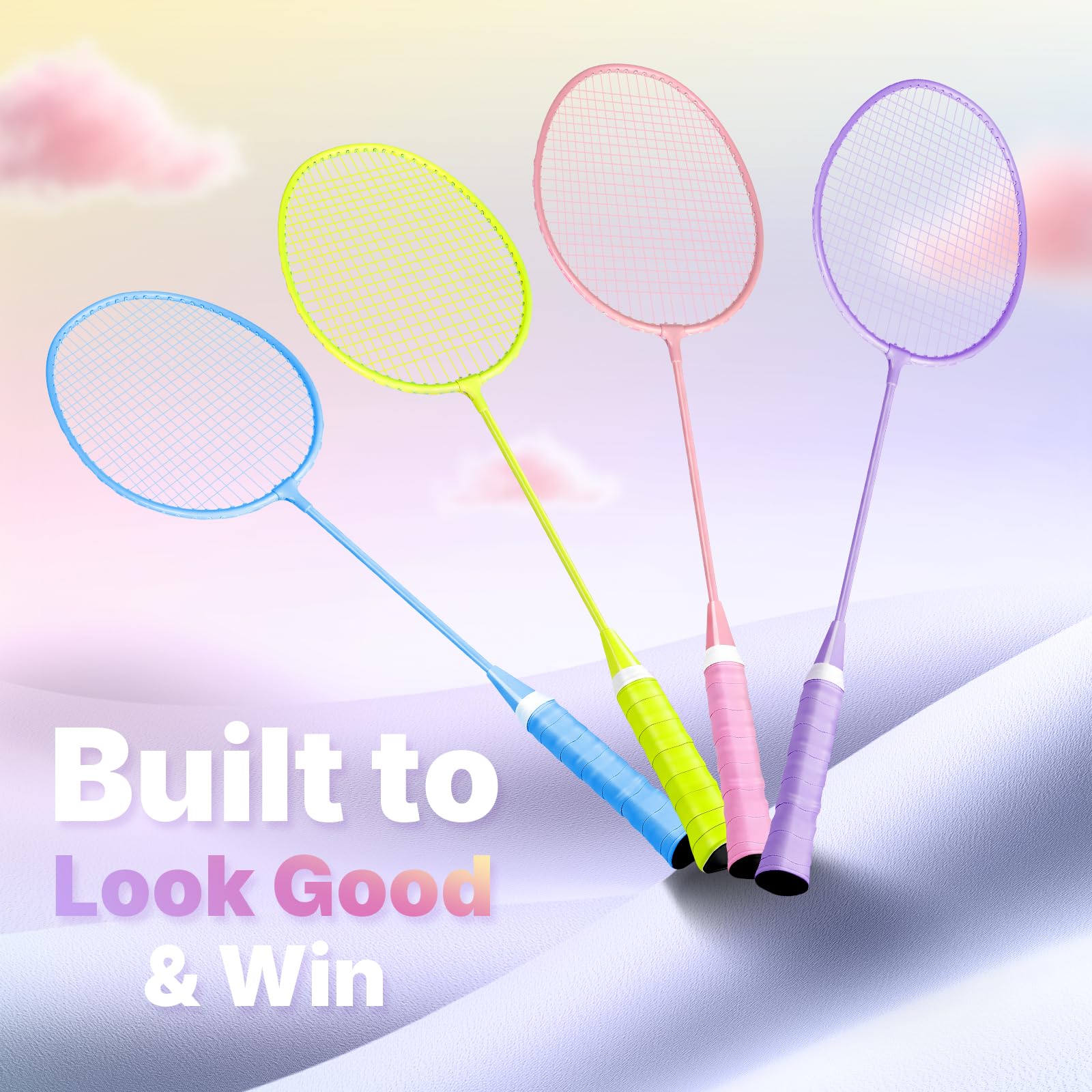 AboveGenius Lightweight Badminton Set, 4 Rackets with 6 Nylon Birdies