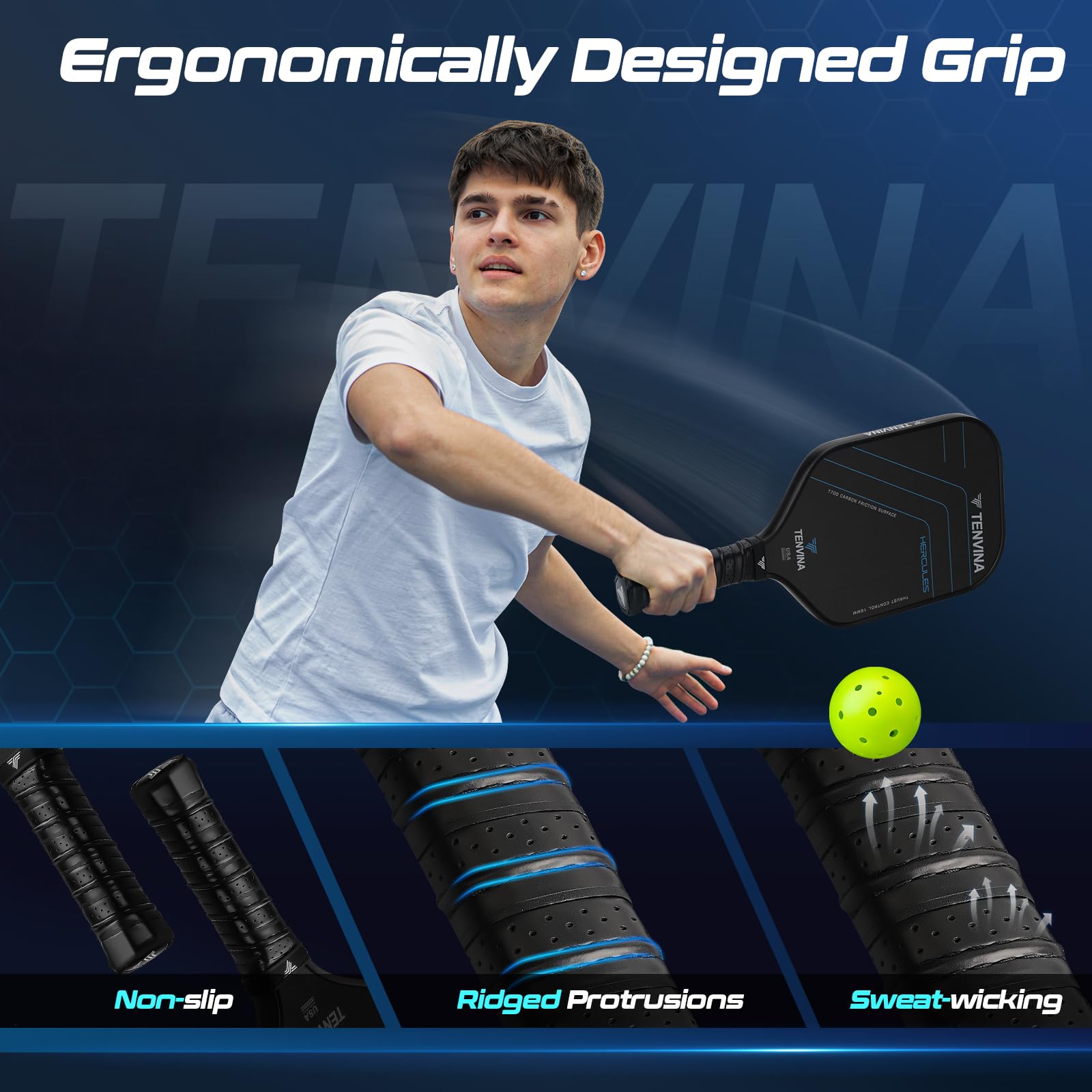 TENVINA Pickleball Paddles, Multi-Layer T700SC Textured Carbon Fiber Pickleball Paddle, 4-Types of Shapes and Thicknesses, Strong Spin & Power Surface, USAPA Approved Pickle Ball Paddle