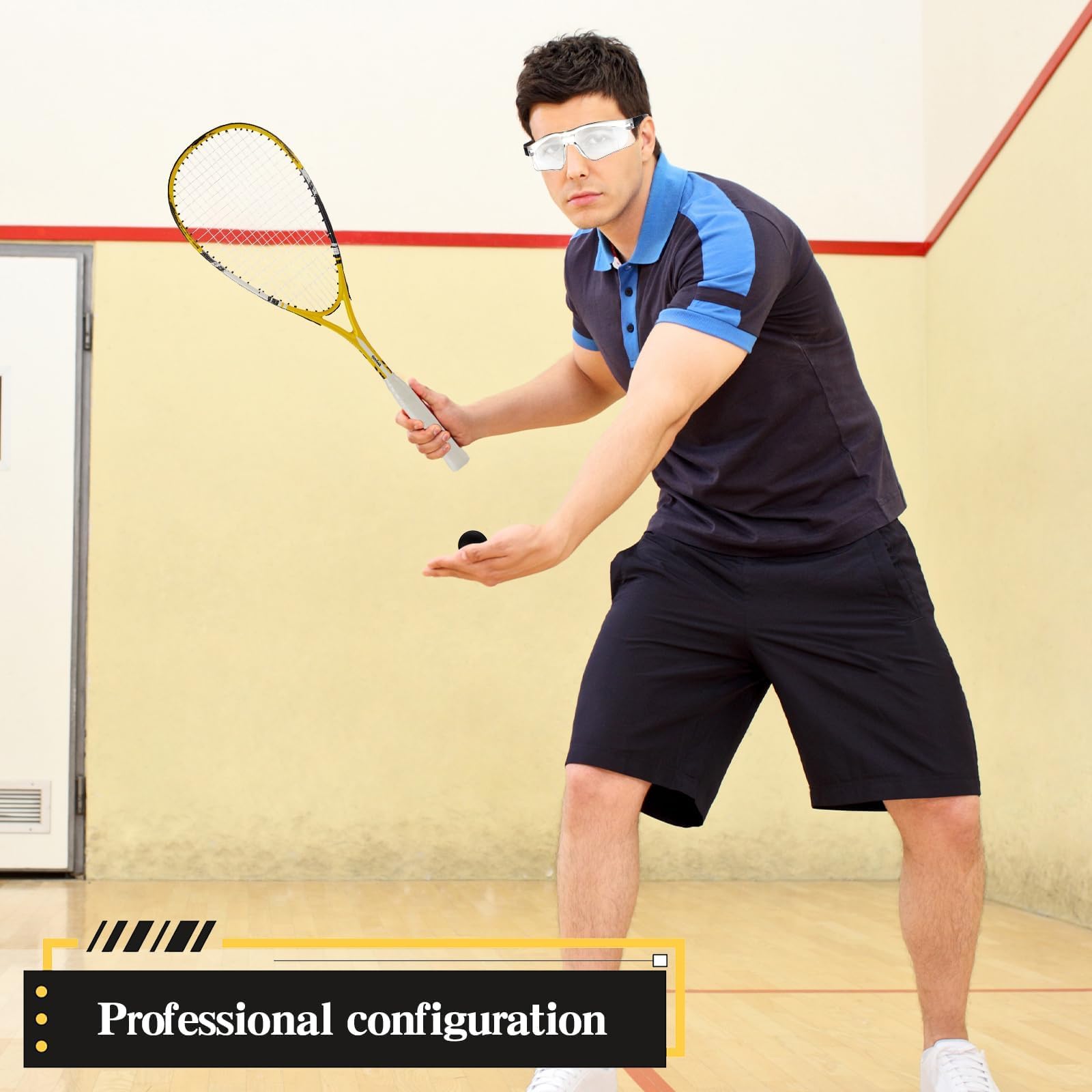 Conderyang 2 Pack Beginner Squash Racquet Set Includes Racquets with Racket Bags Anti Fog Goggles Cases Blue Dot Ball Indoor Gym Sports for Beginners Novice Training Recreational Play (Yellow)