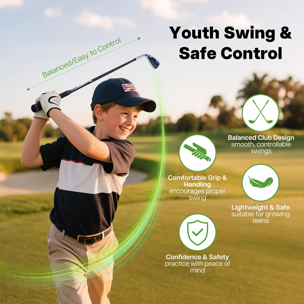Kids Golf Clubs Set 7 Pieces for Boys & Girls Ages 6-8, Junior Golf Set with Stand Bag, Driver, Hybrid, Irons & Putter, Youth Golf Club Set Right Handed(Blue)