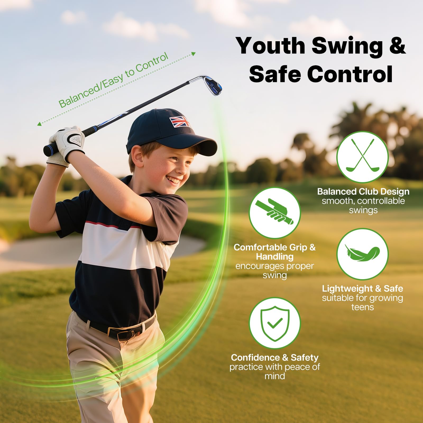 Kids Golf Clubs Set 7 Pieces for Boys & Girls Ages 6-8, Junior Golf Set with Stand Bag, Driver, Hybrid, Irons & Putter, Youth Golf Club Set Right Handed(Blue)
