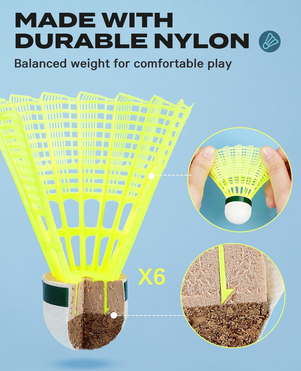 AboveGenius Lightweight Badminton Set, 4 Rackets with 6 Nylon Birdies