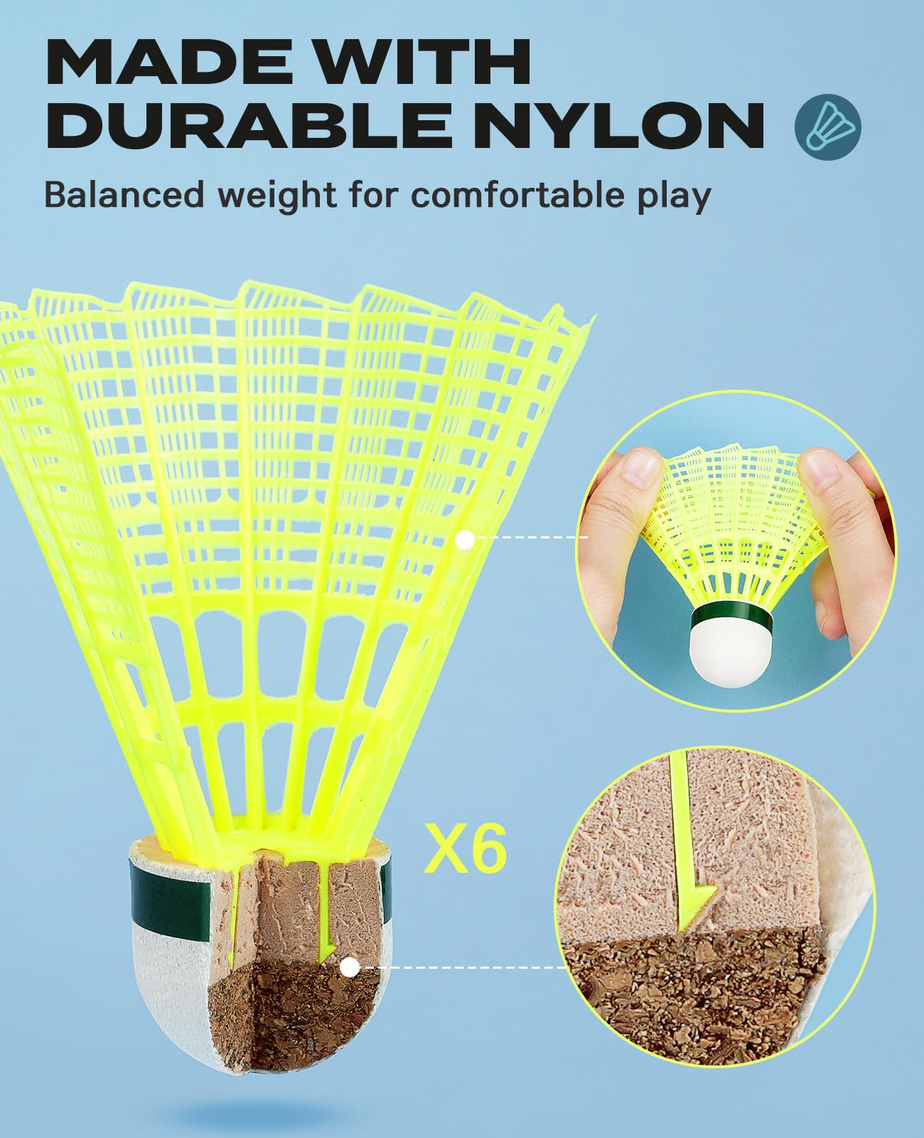 AboveGenius Lightweight Badminton Set, 4 Rackets with 6 Nylon Birdies