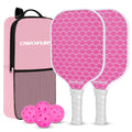 OWOFURY Pickleball Paddles Set of 2, Fiberglass Surface Pickleball Rackets Lightweight Honeycomb Core with 4 Outdoor Indoor Balls and Bag for Men Women Cute Pink
