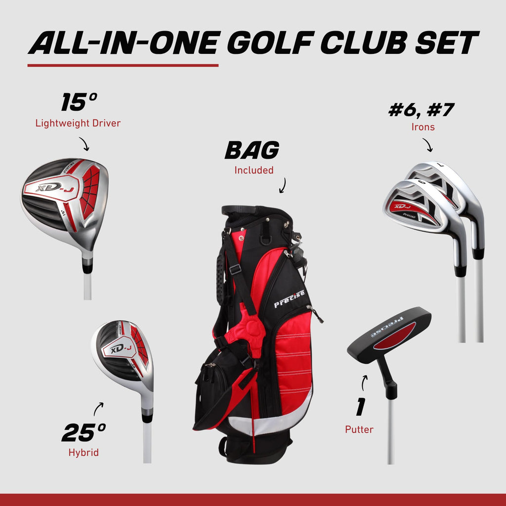 Precise XDJ - Junior Complete Golf Club Set - Red Ages 6-8, Right Hand