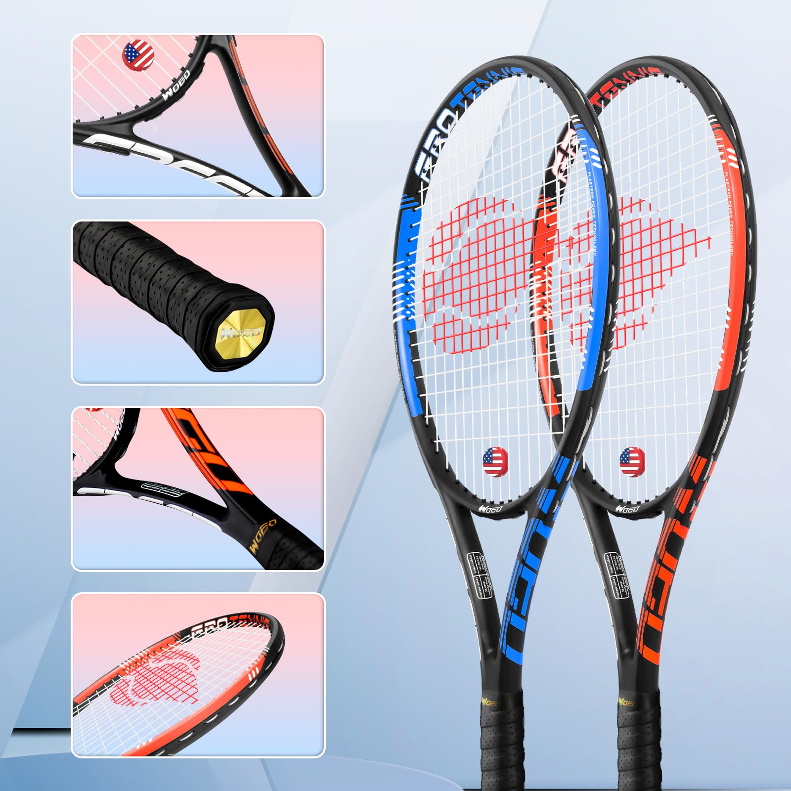 Adult 2 Player Tennis Racket Perfect for Beginner and Professional Players, 27” Speed Tennis Racquet Include Tennis Balls, Overgrips, Tennis Bag, Vibration Dampe, Cover