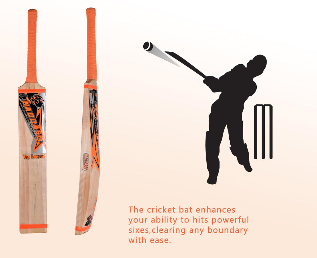 Kashmir Willow Leather Ball Cricket Bat, Orange Sticker, Adult Full Size