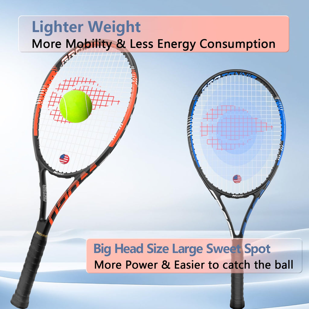 Adult 2 Player Tennis Racket Perfect for Beginner and Professional Players, 27” Speed Tennis Racquet Include Tennis Balls, Overgrips, Tennis Bag, Vibration Dampe, Cover