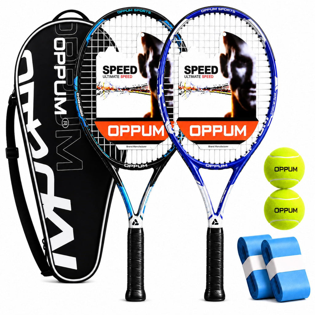 OPPUM Adult Tennis Racket Set of 2, 27 Inch Pre-Strung for Beginners