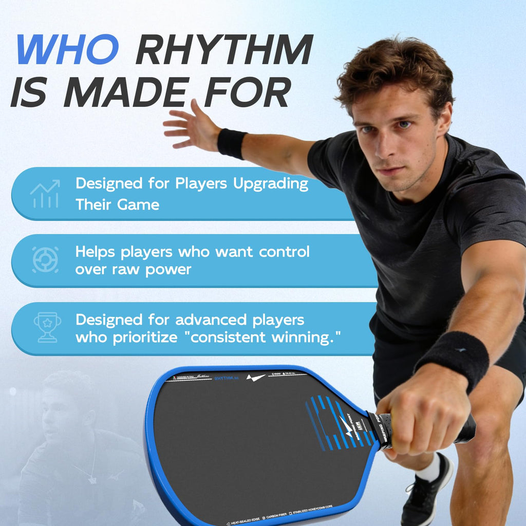 Warping Point Rhythm 16MM Pickleball Paddle, UPA-A Approved Carbon Fiber Paddle, Thermoformed Design with MaxCell Honeycomb Core, Design for Precision Control & Consistent Power