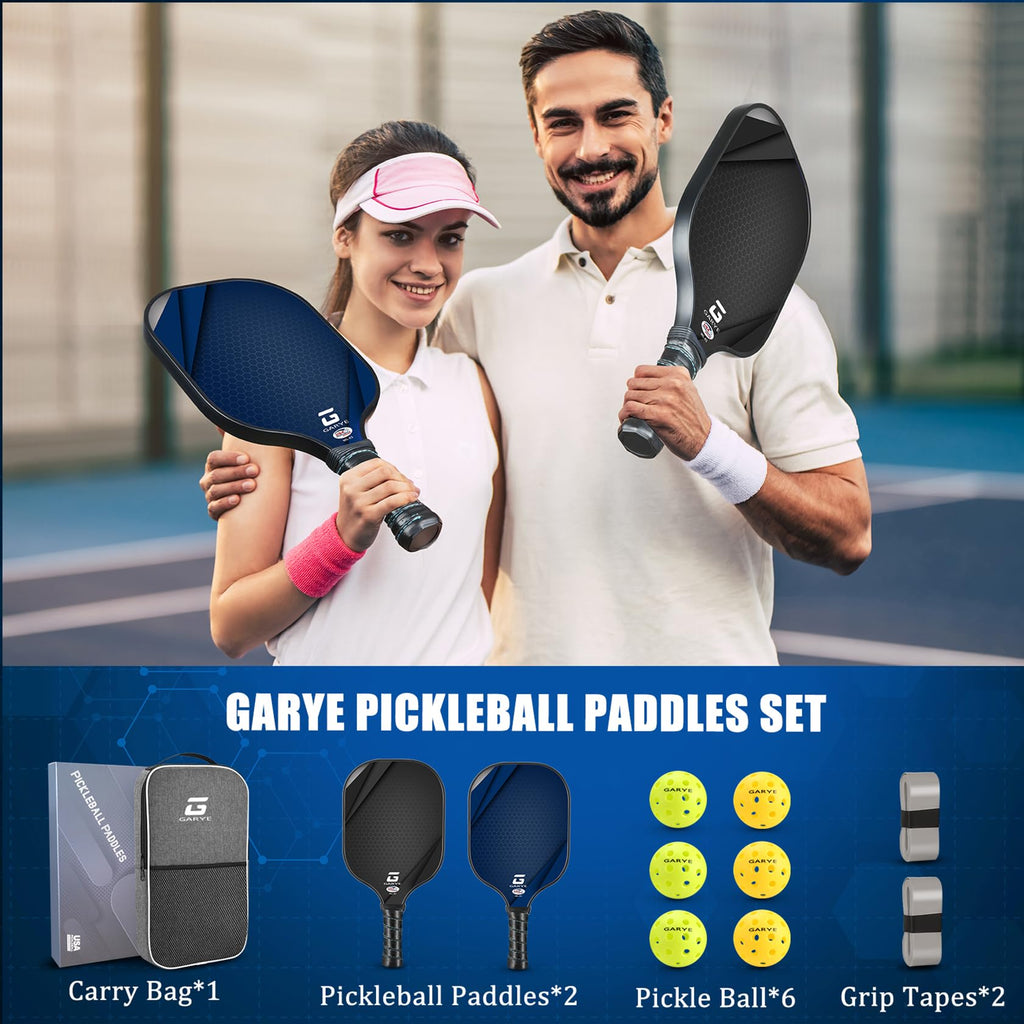 GARYE Pickleball Paddles Set of 2/4, USAPA Approved Carbon Fiber Pickleball Set, Lightweight Pickle Ball Rackets 2/4 Pack with 6 Balls, 1 Bag, Pair of Grip Tapes, Pickle Ball Paddle for Men and Women