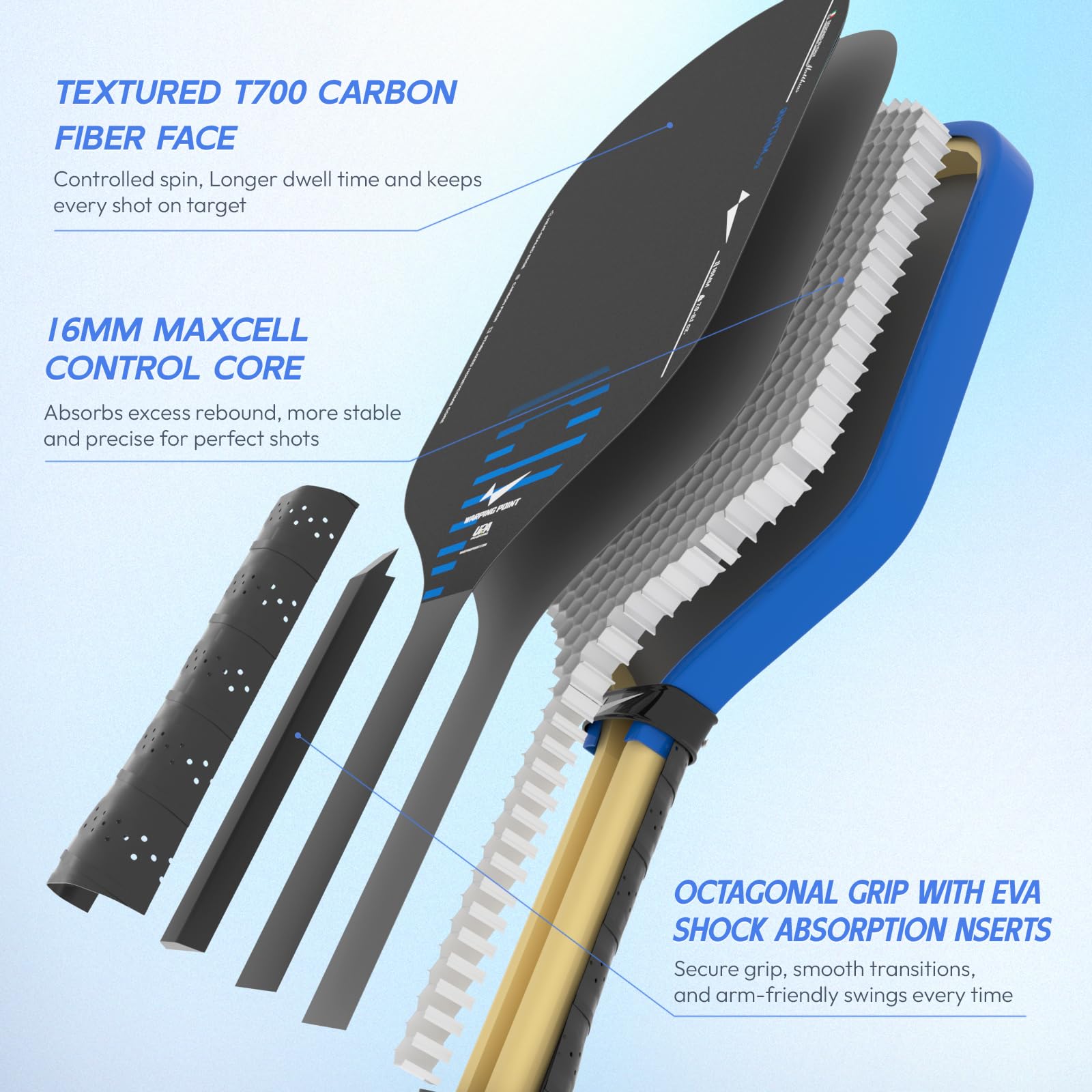 Warping Point Rhythm 16MM Pickleball Paddle, UPA-A Approved Carbon Fiber Paddle, Thermoformed Design with MaxCell Honeycomb Core, Design for Precision Control & Consistent Power