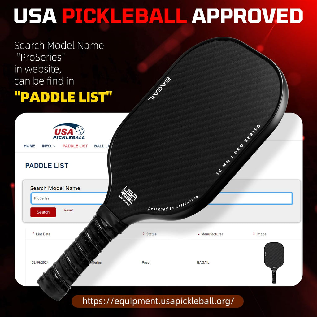 BAGAIL Pickleball Paddles, USAPA Approved Fiberglass Surface Pickleball Set, Lightweight Pickle Ball Rackets with 4 Balls, 1 Bag, Designed in California for Traction and Stability - 2 Pack, Black