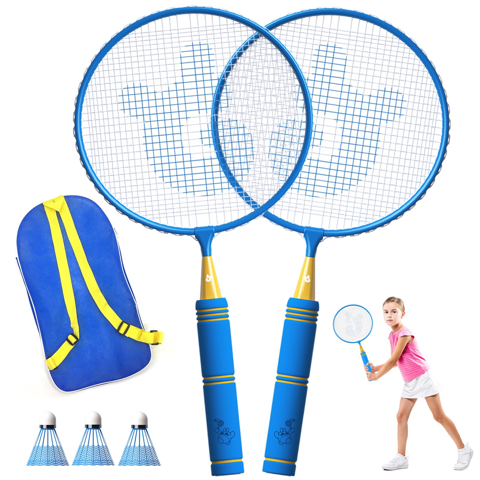 Kids Badminton Rackets Set with Soft Grip, Oversize & Lightweight Racquet