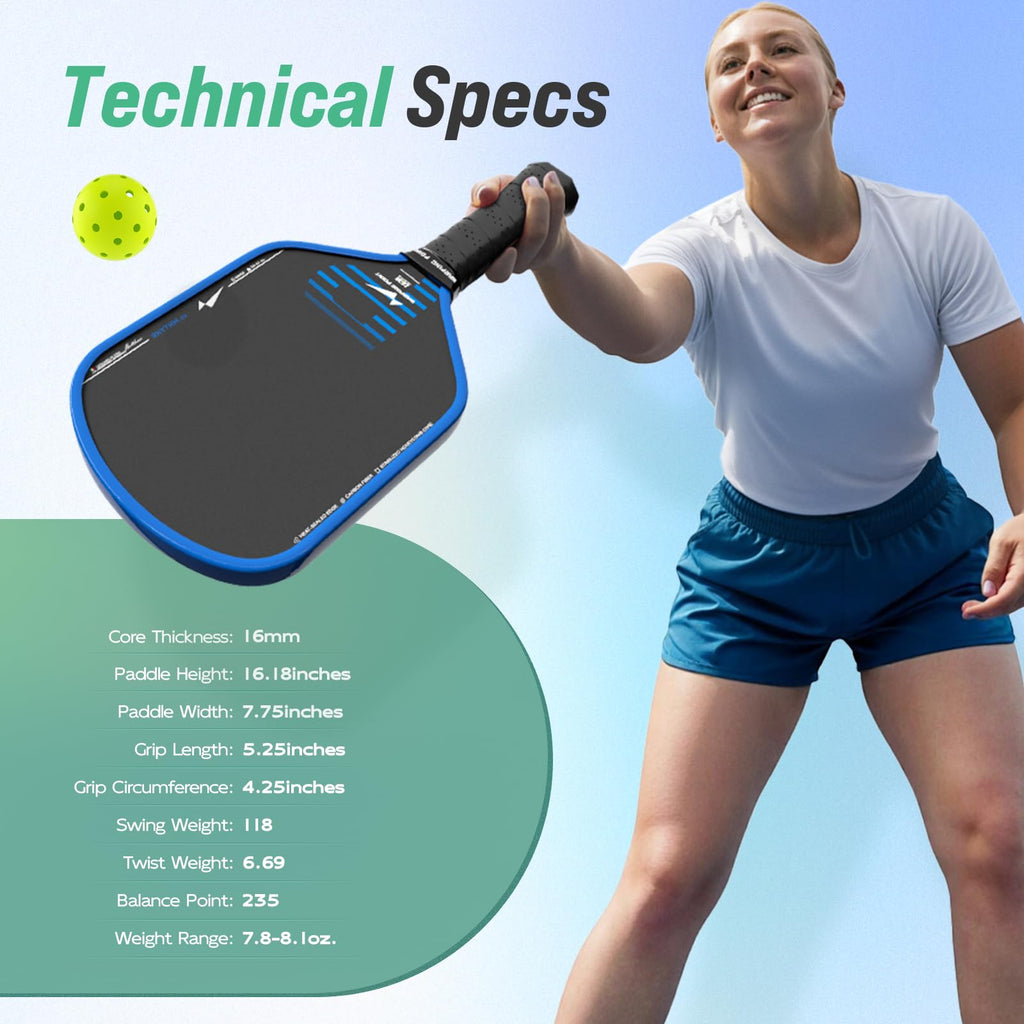 Warping Point Rhythm 16MM Pickleball Paddle, UPA-A Approved Carbon Fiber Paddle, Thermoformed Design with MaxCell Honeycomb Core, Design for Precision Control & Consistent Power