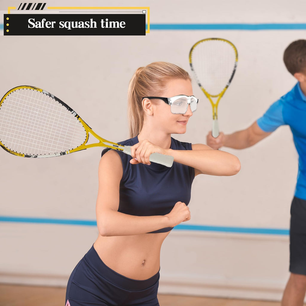 Conderyang 2 Pack Beginner Squash Racquet Set Includes Racquets with Racket Bags Anti Fog Goggles Cases Blue Dot Ball Indoor Gym Sports for Beginners Novice Training Recreational Play (Yellow)