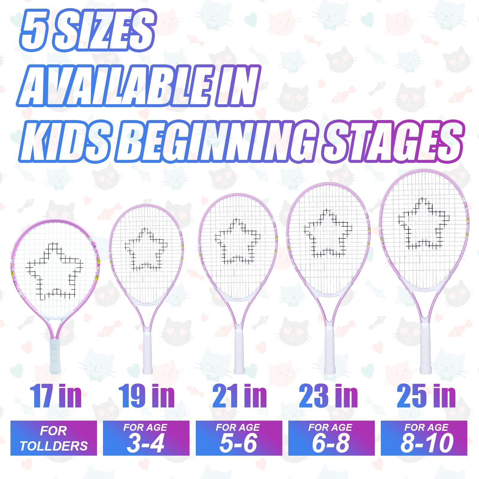 AMA SPORT Kids Tennis Racket for Junior Toddlers Starter Kit 17" Pink for Girl Toddlers with Shoulder Strap Bag (Baby Pink, 17)