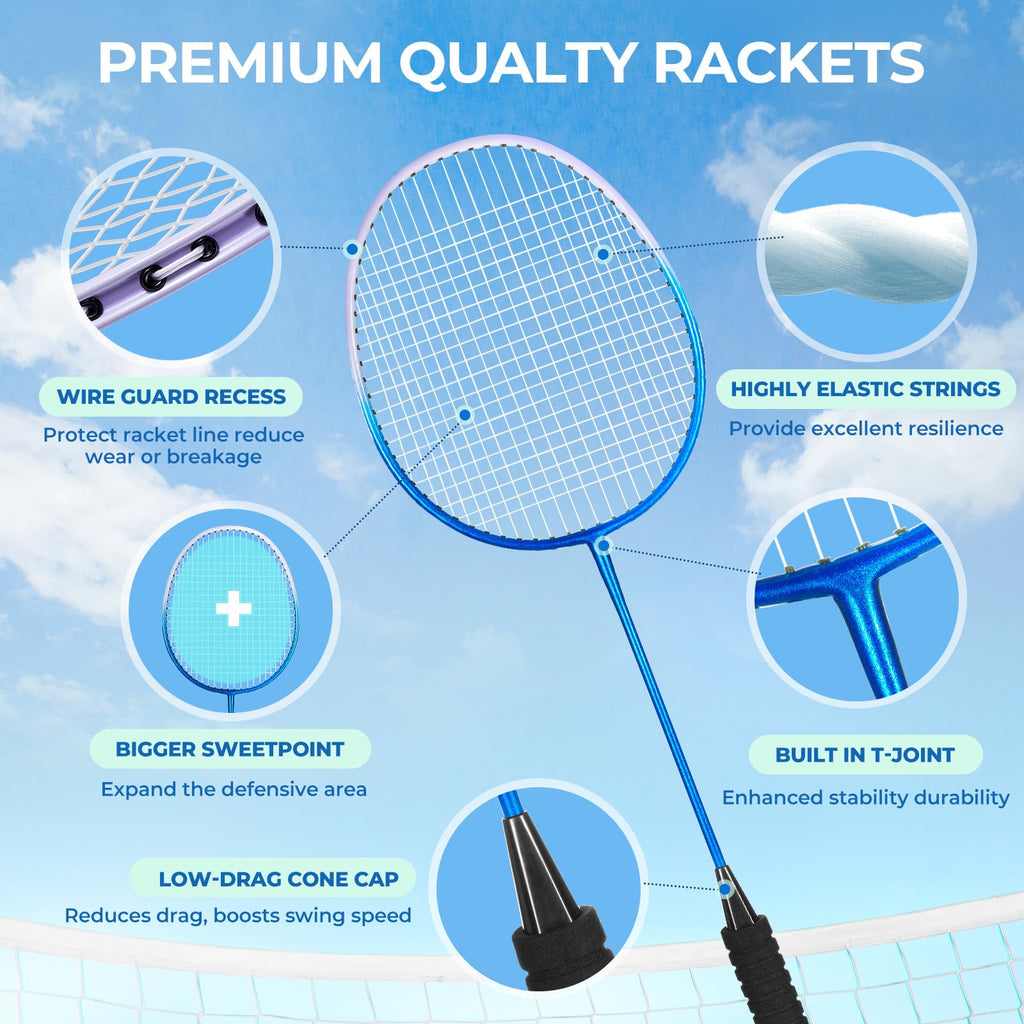 HIRALIY Badminton Set, 4 Rackets, 12 Birdies, 1 Carrying Bag, 4 Grip Tapes
