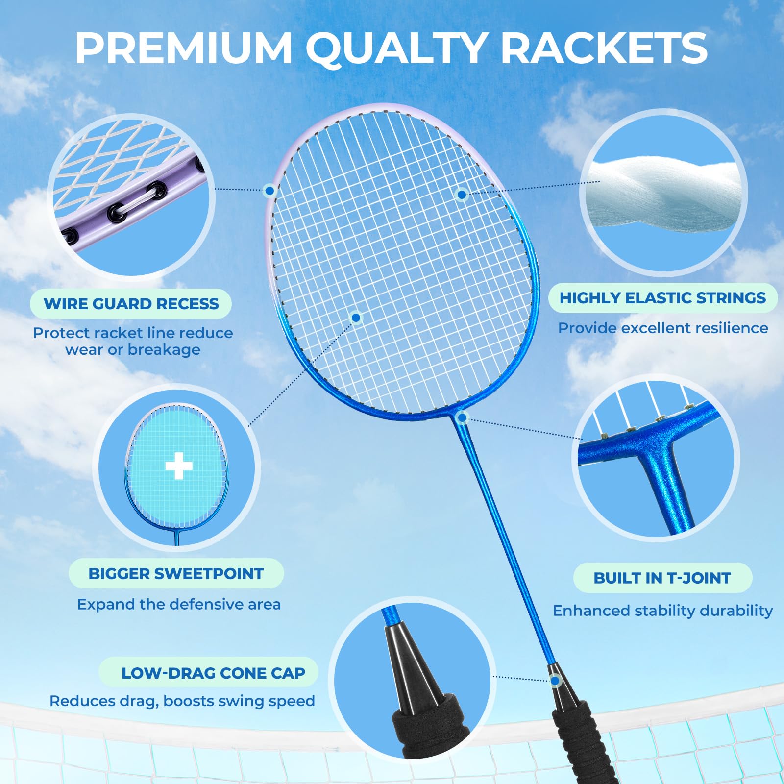 HIRALIY Badminton Set, 4 Rackets, 12 Birdies, 1 Carrying Bag, 4 Grip Tapes