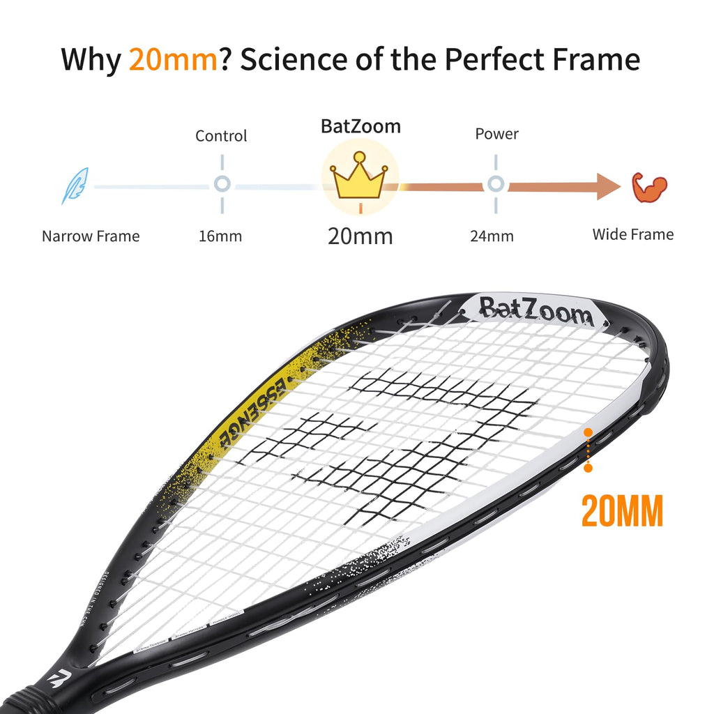 BatZoom Racquetball Racket with Cover, One-Piece Construction and Lightweight Design for Enhanced Control & Power - Perfect for Beginners and Intermediate Players