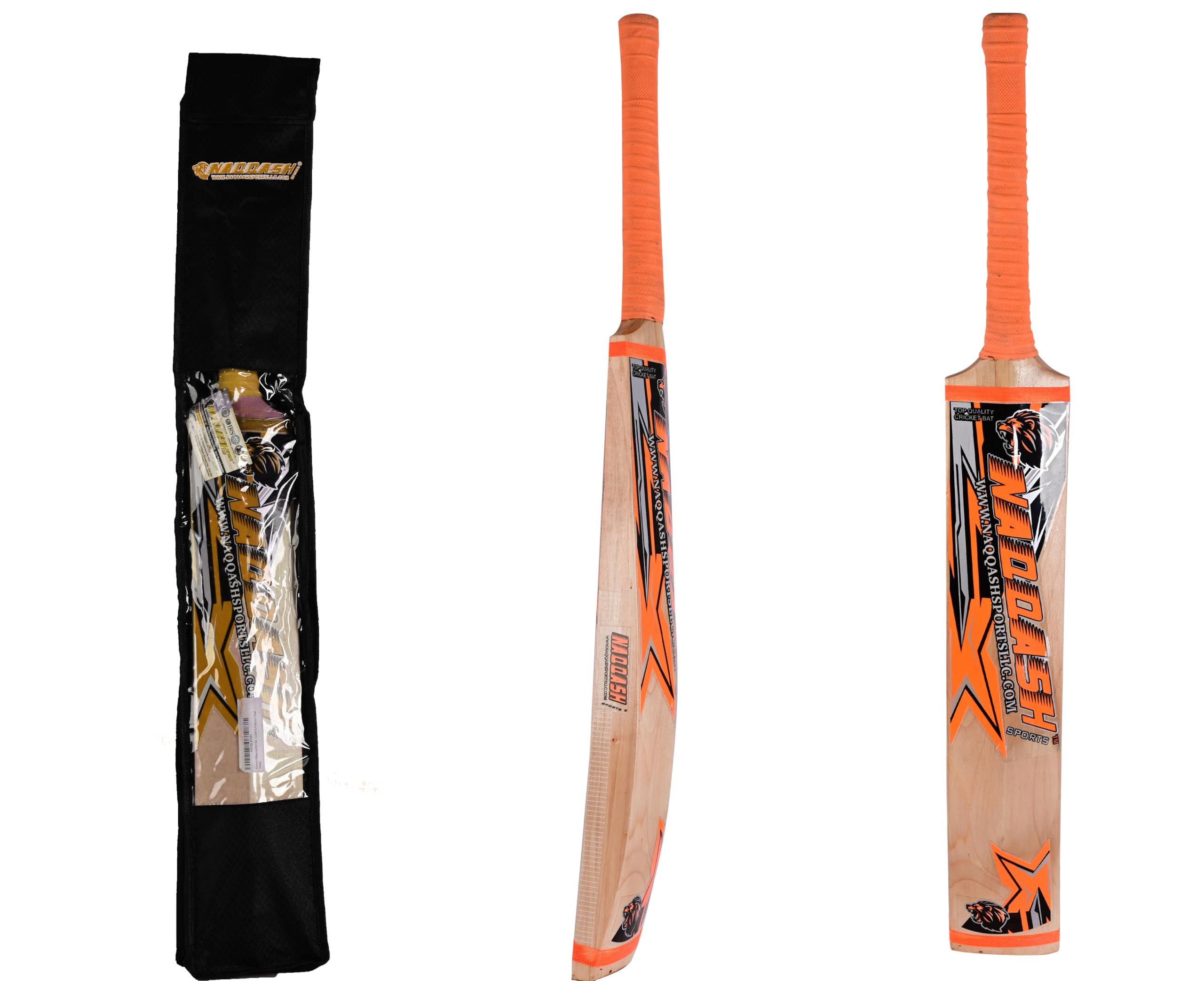 Kashmir Willow Leather Ball Cricket Bat, Orange Sticker, Adult Full Size