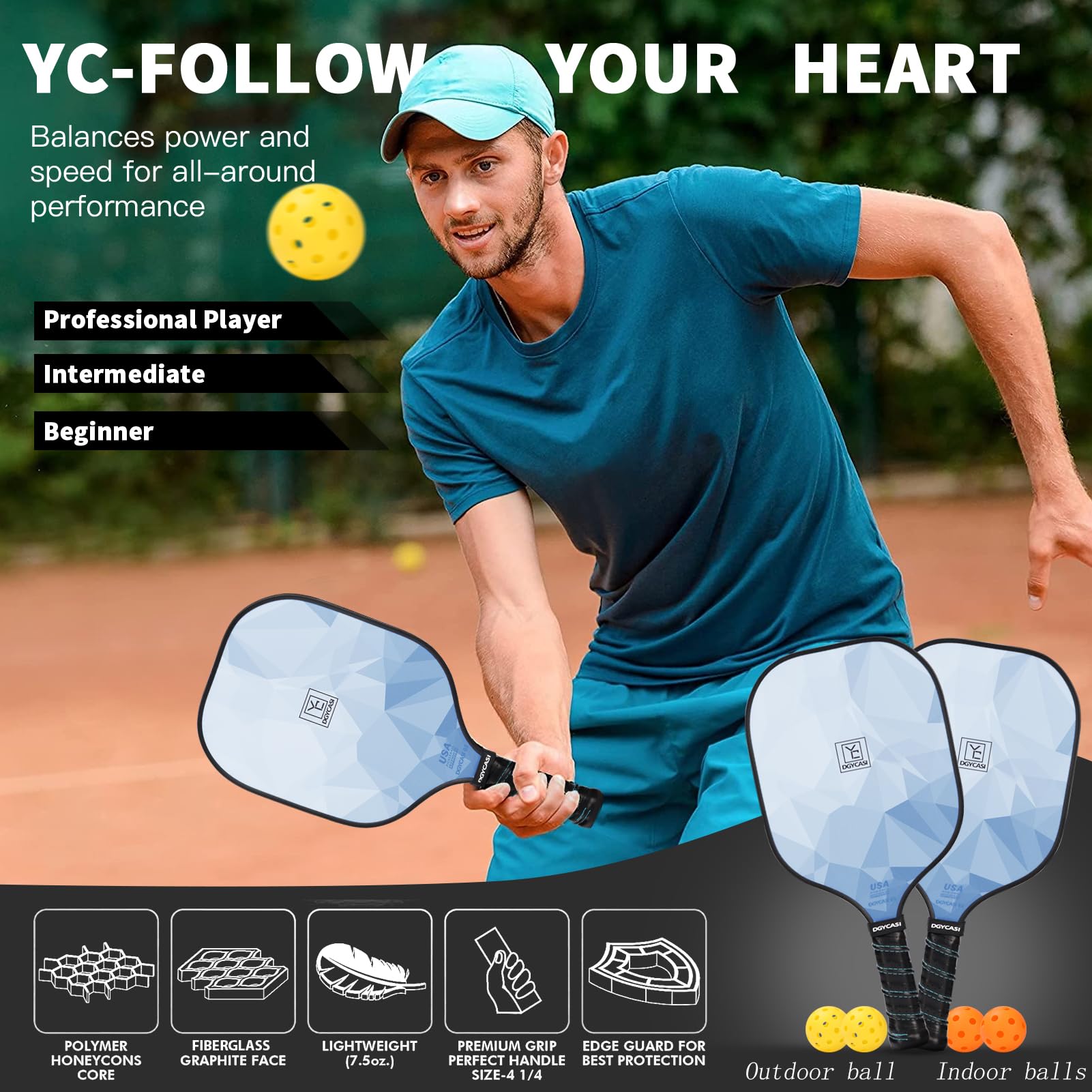 YC DGYCASI Pickleball Paddles Set of 2 USAPA Approved Pickleball Set 2026