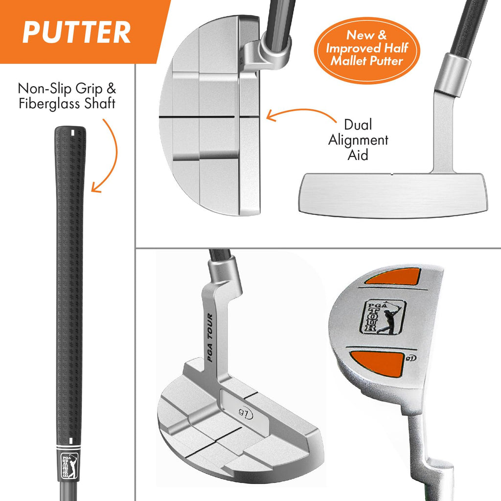 PGA Tour Youth Golf Club Set – 10-Piece Right-Handed Kids Golf Set for Ages Ages 12-17 (5’2”-5’10”) – Beginner Junior Golf Clubs with Lightweight Stand Bag, Mallet Putter, Hybrid, Driver by Golfgen