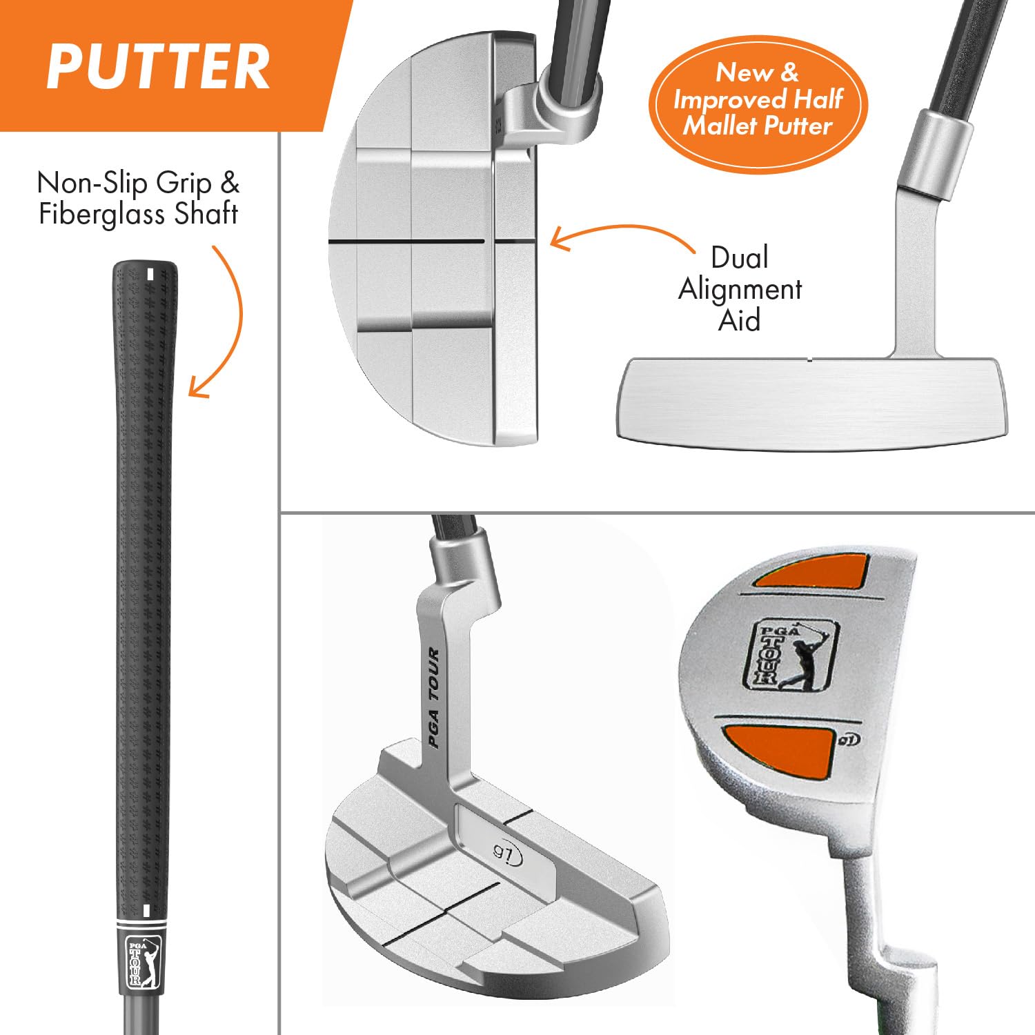 PGA Tour Youth Golf Club Set – 10-Piece Right-Handed Kids Golf Set for Ages Ages 12-17 (5’2”-5’10”) – Beginner Junior Golf Clubs with Lightweight Stand Bag, Mallet Putter, Hybrid, Driver by Golfgen