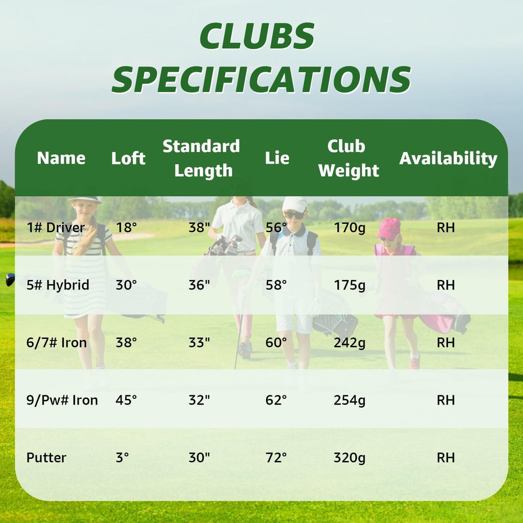 6 Pieces Kids Golf Club Set, Junior Golf Club Set Ages 4-12 Includes Stand Bag, 1# Drive, 5# Hybrid, 6/7#, 9/P# Irons and Putter Right Hand for Boys Girls,Magenta,6-10 Ages
