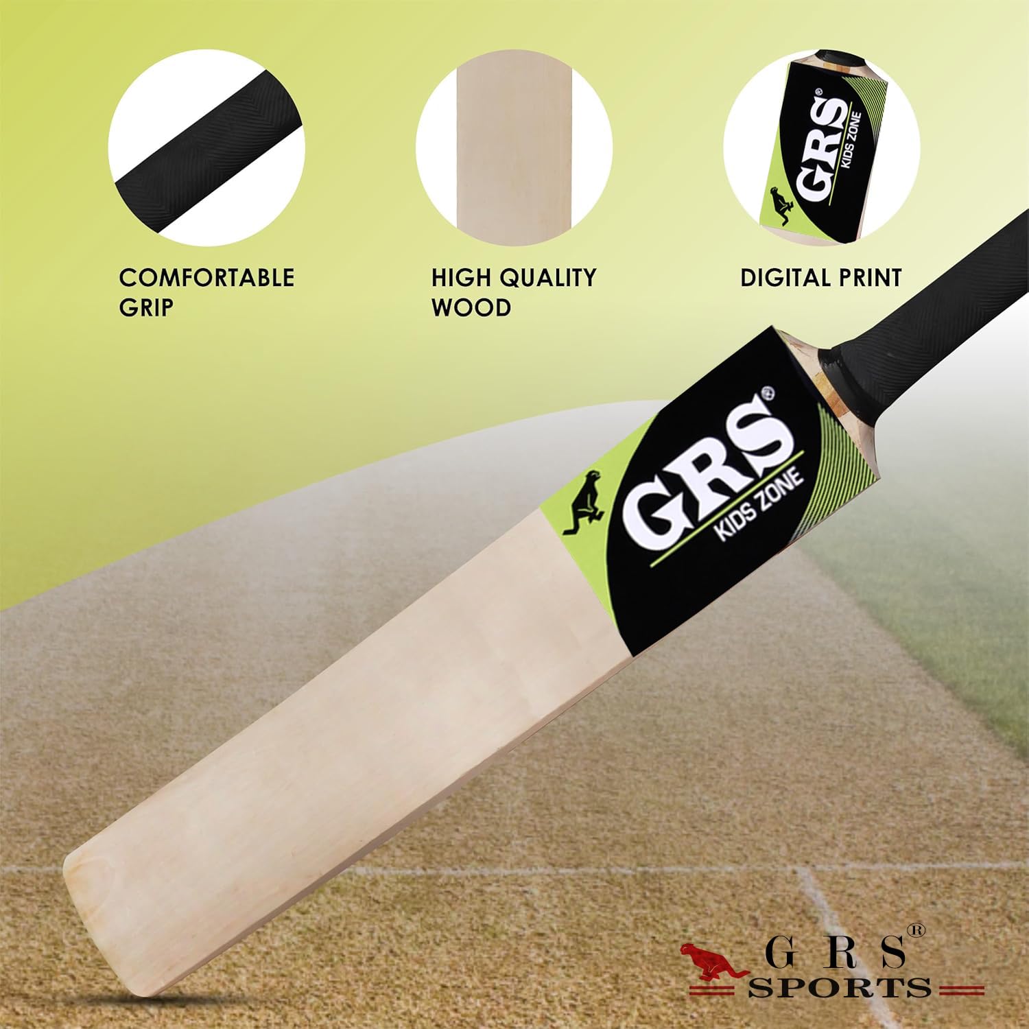GRS Super Kids Zone Popular English Willow Cricket Bat with Wicket Set & 1 Tennis Ball for Kids (Size 3, Age 6-10 Years)