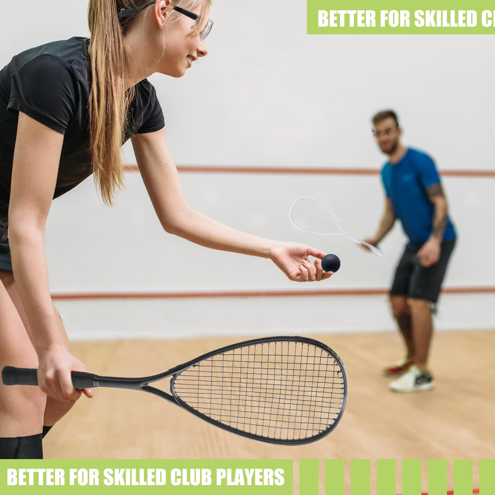 Seenelling 2 Pack Beginner Squash Racquet Set Includes 2 Racquets with Racket Bags 2 Anti Fog Goggles with Cases and 2 Blue Dot Squash Ball for Beginners Training Recreational Play(Black, White)