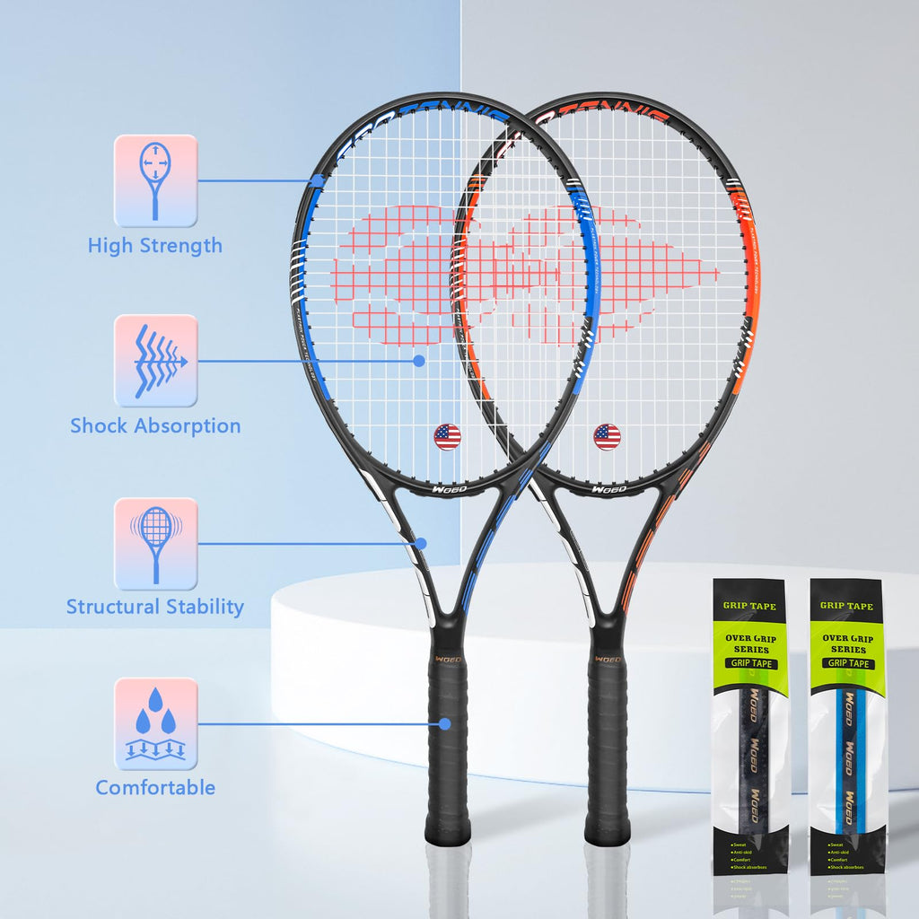 Adult 2 Player Tennis Racket Perfect for Beginner and Professional Players, 27” Speed Tennis Racquet Include Tennis Balls, Overgrips, Tennis Bag, Vibration Dampe, Cover