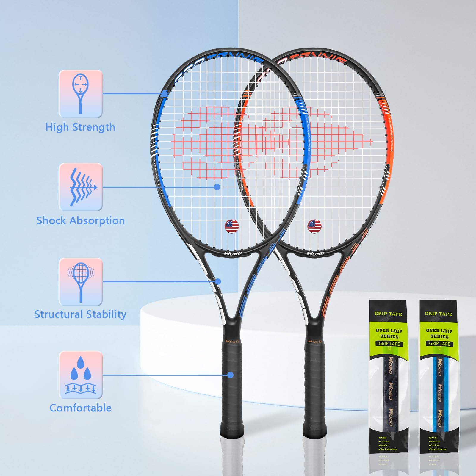 Adult 2 Player Tennis Racket Perfect for Beginner and Professional Players, 27” Speed Tennis Racquet Include Tennis Balls, Overgrips, Tennis Bag, Vibration Dampe, Cover
