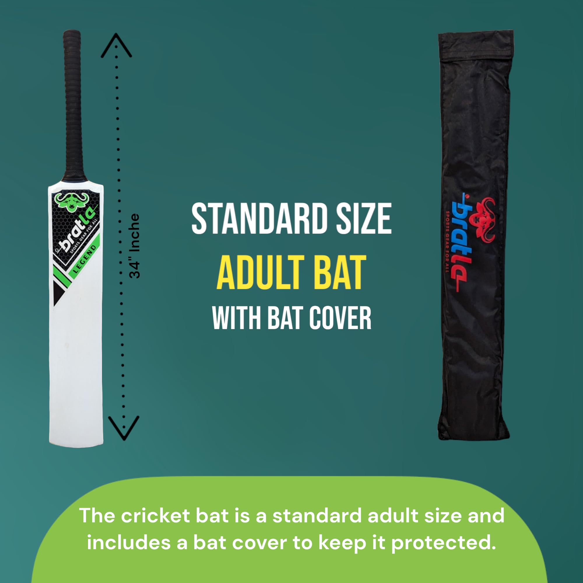 Bratla Legend Cricket Bat for Tape Ball Cricket, Ideal Cricket Bat for Tapped Tennis Ball & Softball Cricket - Full Size Men's Bat