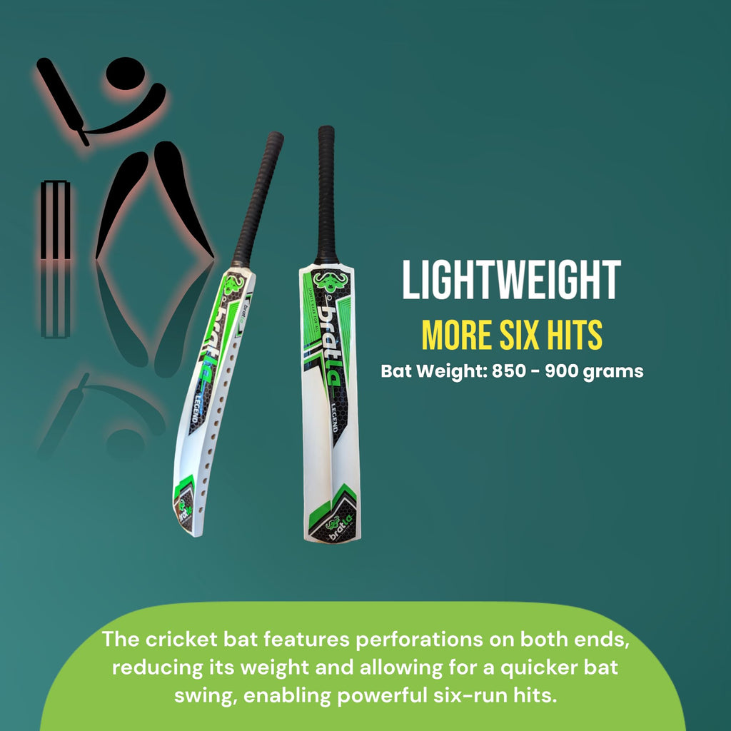 Bratla Legend Cricket Bat for Tape Ball Cricket, Ideal Cricket Bat for Tapped Tennis Ball & Softball Cricket - Full Size Men's Bat
