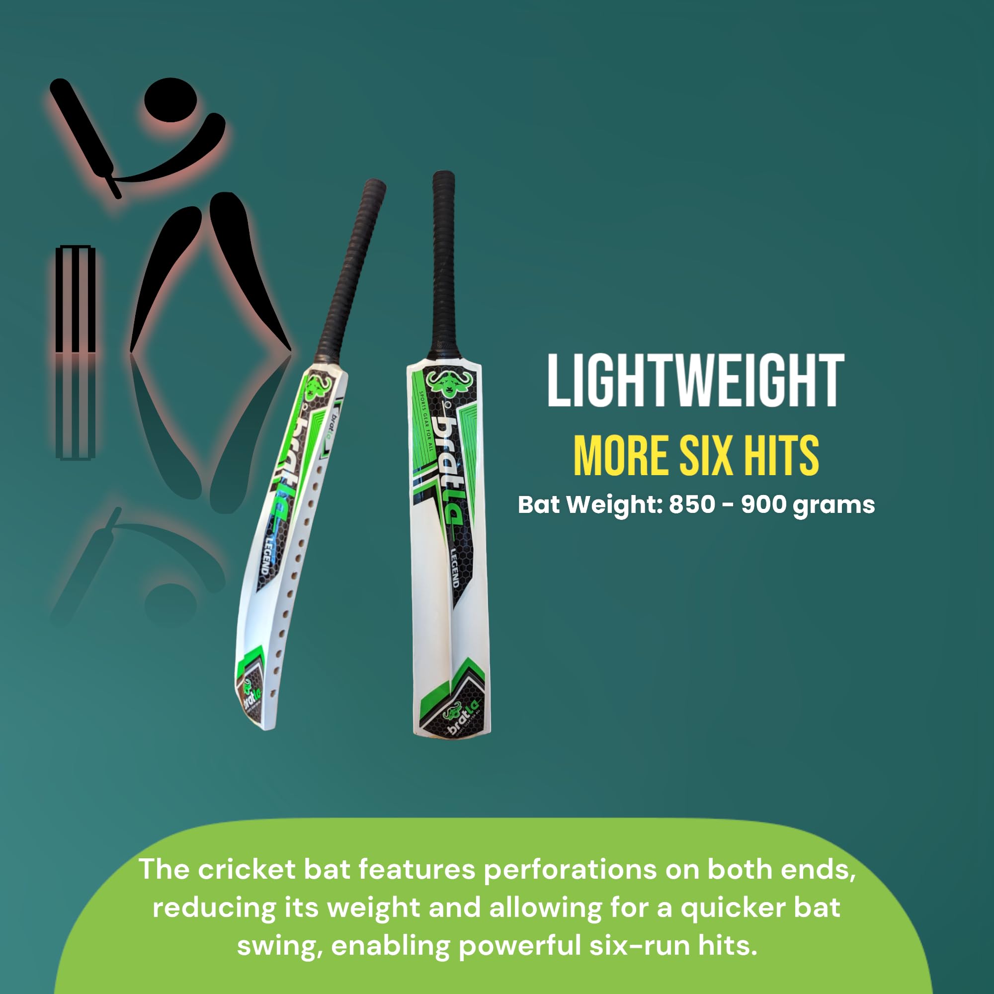 Bratla Legend Cricket Bat for Tape Ball Cricket, Ideal Cricket Bat for Tapped Tennis Ball & Softball Cricket - Full Size Men's Bat