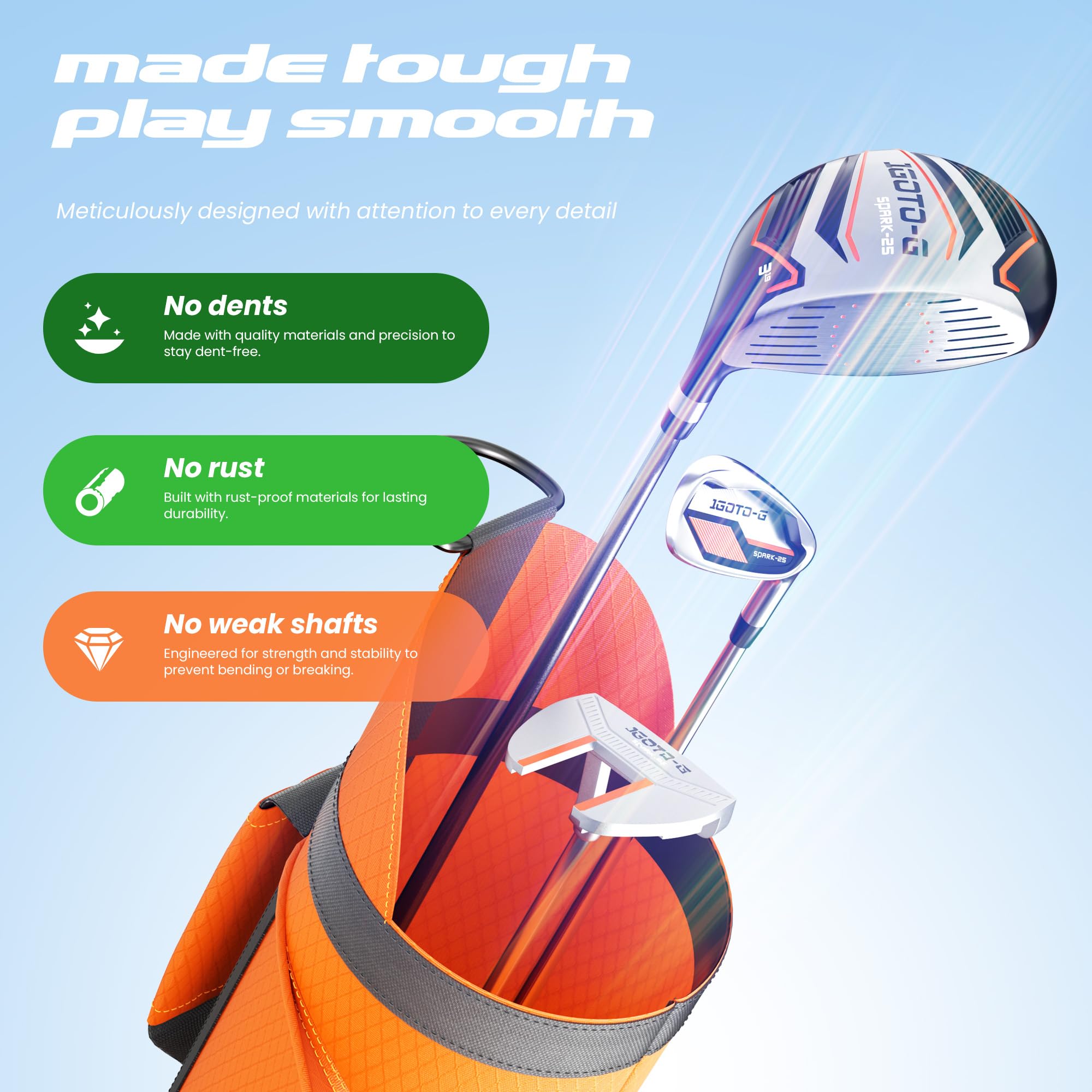 1GoTo-G 5 Pieces Kids Golf Clubs Set - Youth Golf Clubs Junior Set for Boys Girls Includes Carry Bag, 3# Fairway Wood, 7# Iron, Putter, Orange – Ages 3-5 – Right Hand