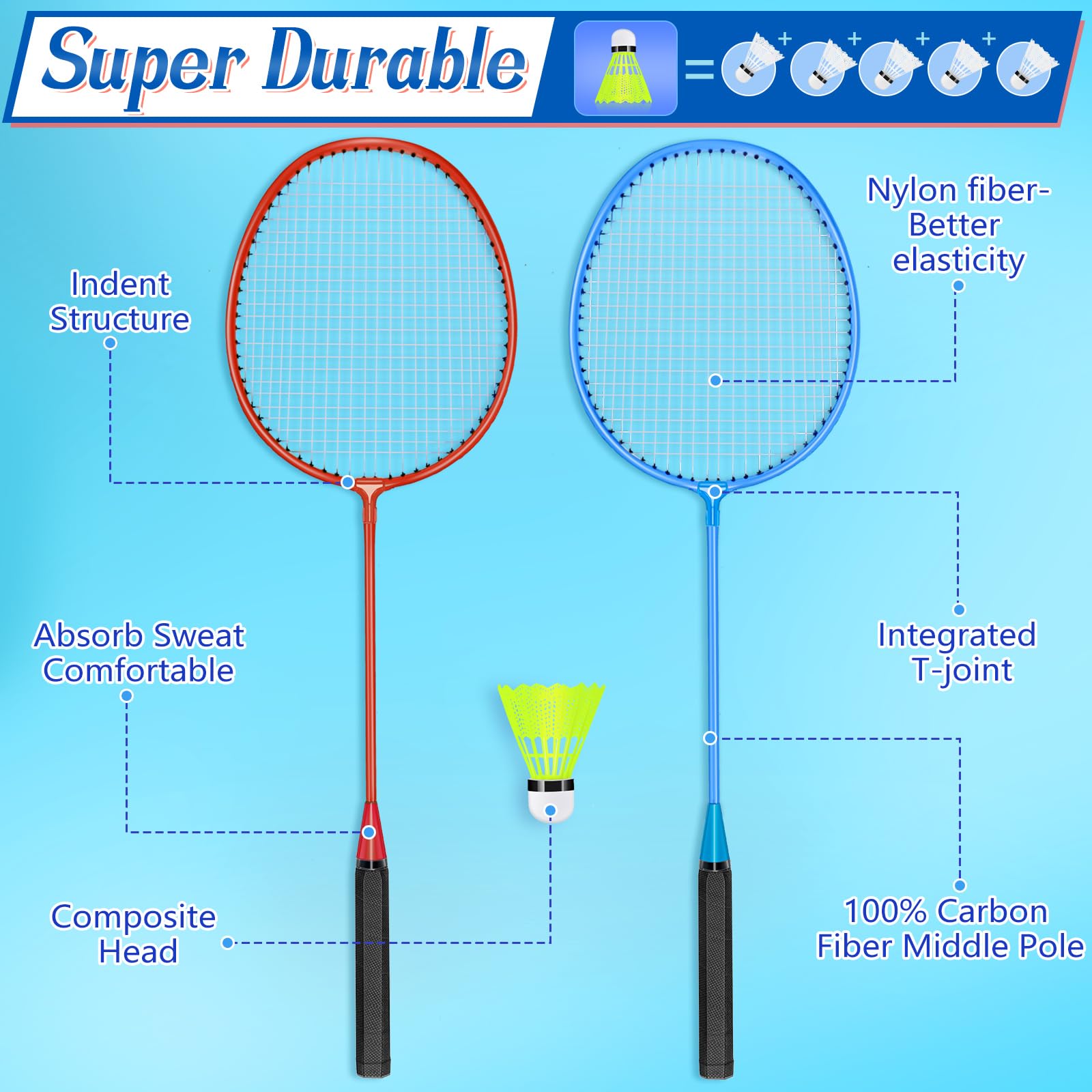 Chitidr 12 Pack Badminton Rackets Set Including Badminton Racquets, Nylon Shuttlecocks and Carry Bag for Outdoor Backyard Games Beginners(12 Pack,Red, Blue)