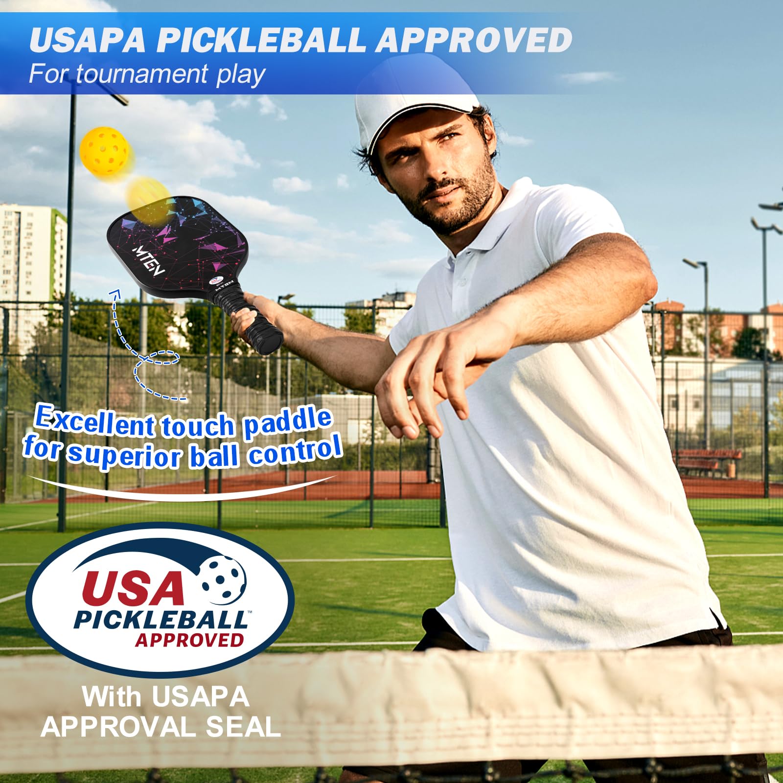 MTEN Pickleball Paddles Set of 2, USAPA Approved Fiberglass Set
