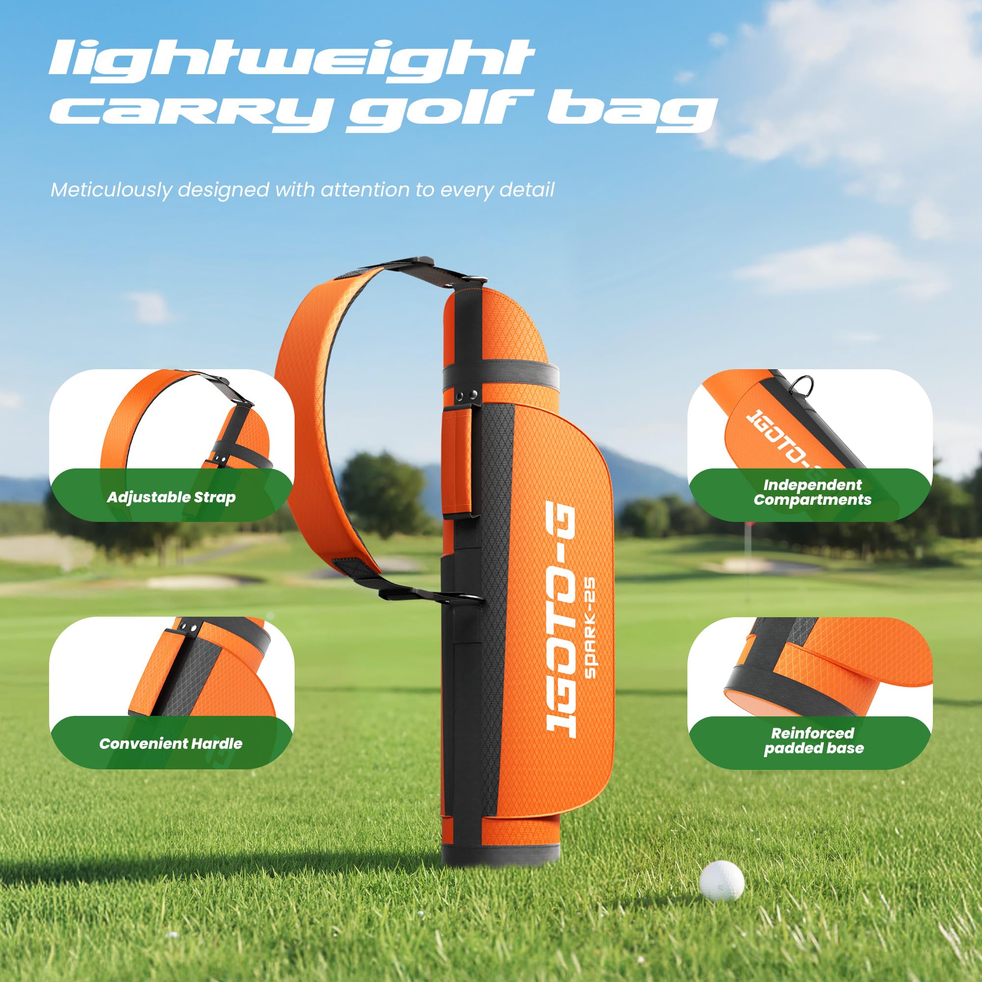 1GoTo-G 5 Pieces Kids Golf Clubs Set - Youth Golf Clubs Junior Set for Boys Girls Includes Carry Bag, 3# Fairway Wood, 7# Iron, Putter, Orange – Ages 3-5 – Right Hand