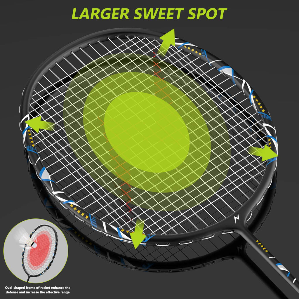Nalax Badminton Set for 2 Players, Lightweight Graphite Badminton Rackets Complete Kit with 3 Shuttlecocks & Portable Carry Bag, Outdoor Sports Game for Adults Teens Kids, Backyard Lawn Beach
