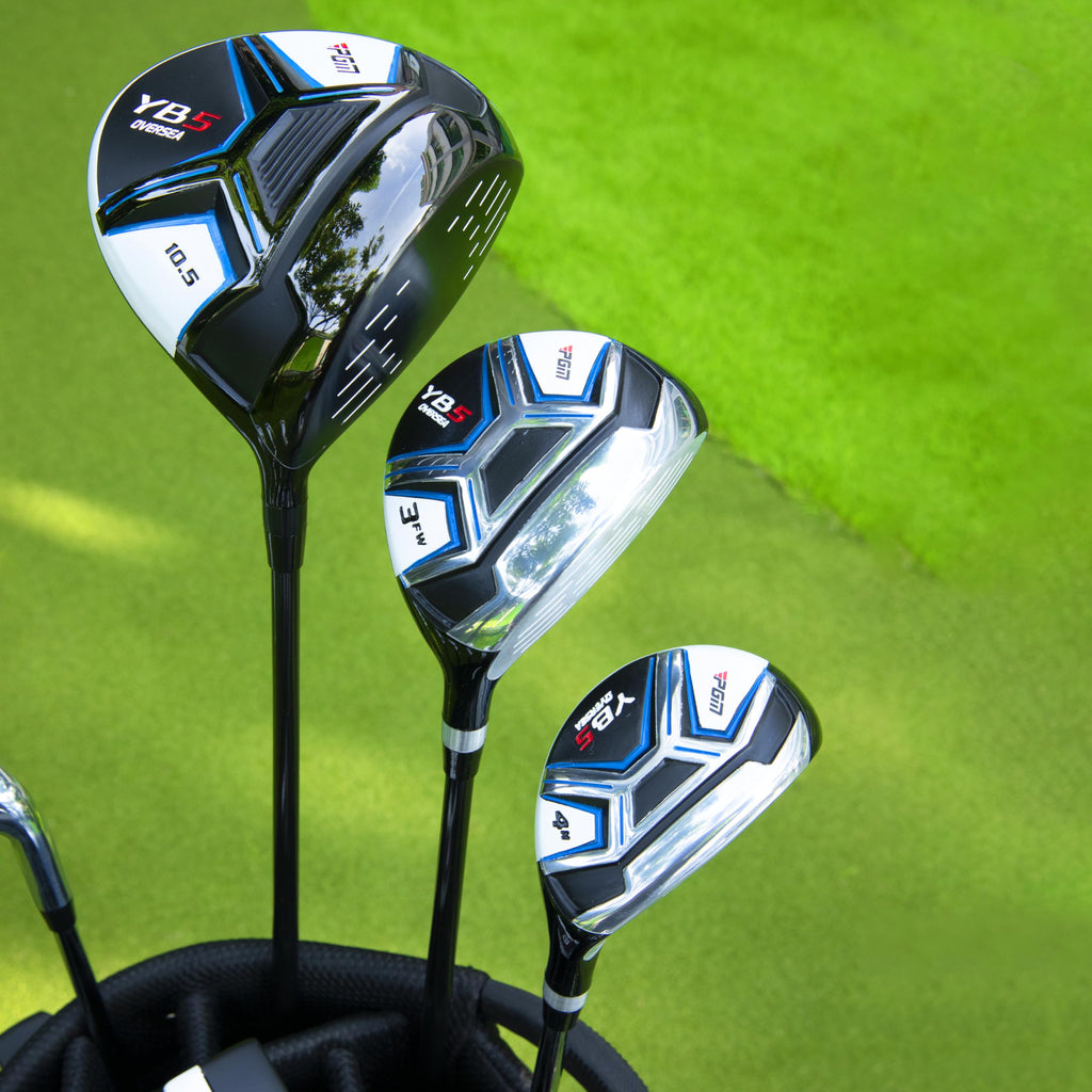 PGM Men's Complete Golf Club Sets - 15 Pieces - 2 Wood (#1,3), 1 Hybrid (#4H), 7 Irons(#5,6,7,8,9,PW,SW), 1 Putter - Golf Stand Bag - Right Handed - Ideal for Beginners
