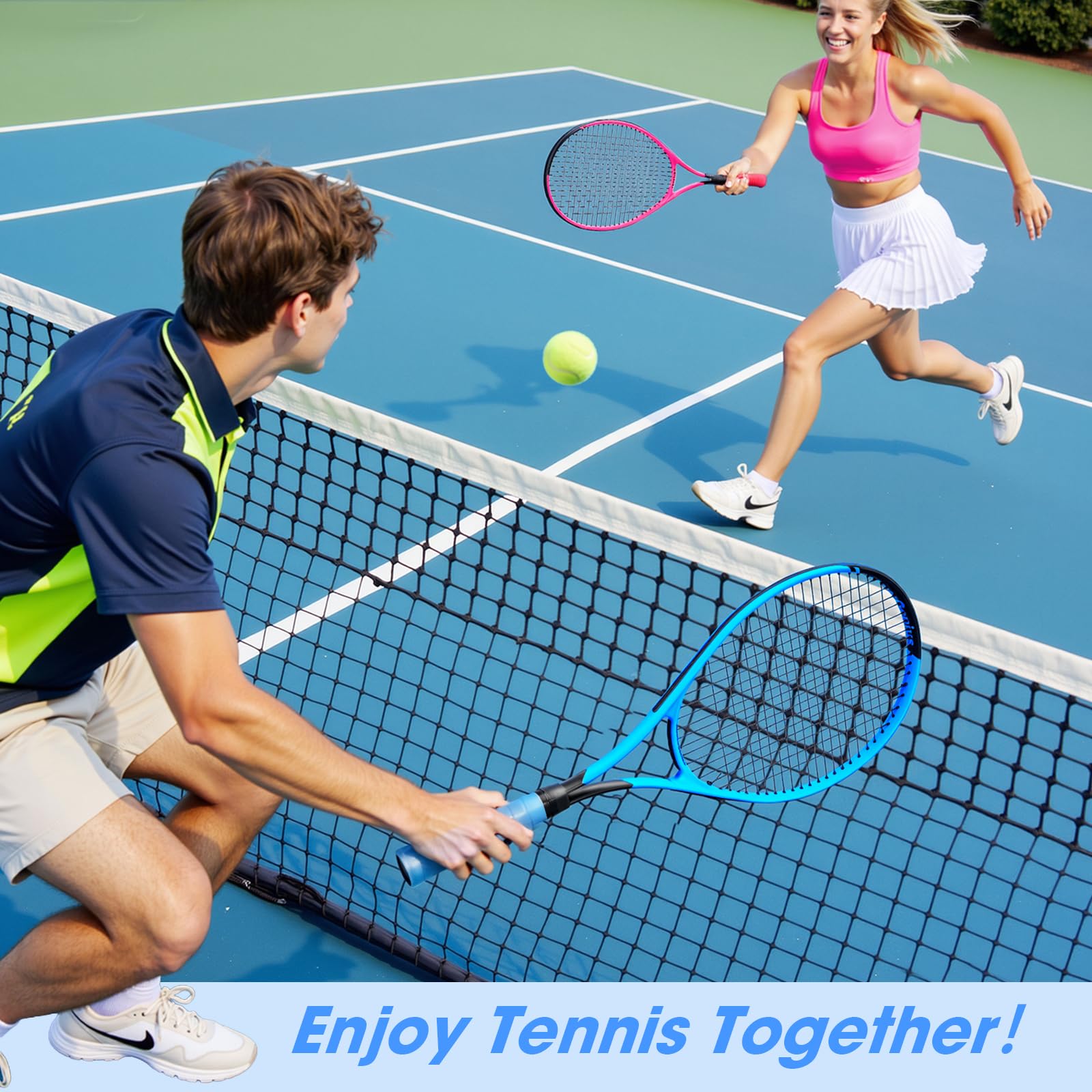 AboveGenius 27-Inch Tennis Rackets, 2 Pack with Balls and Bag, Blue/Pink