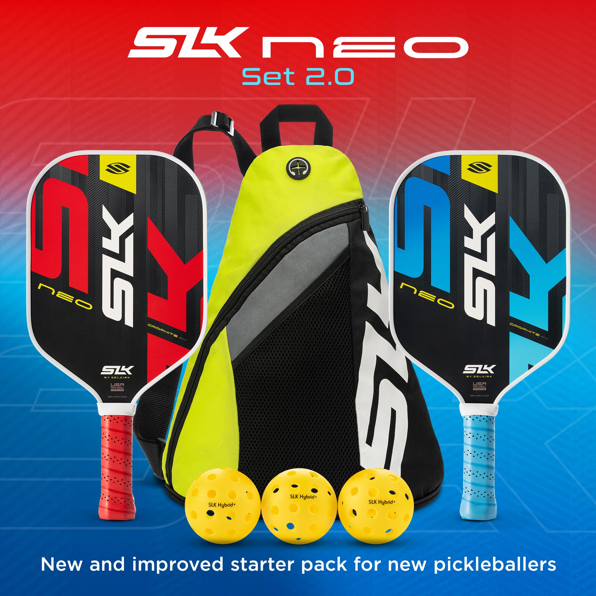 Selkirk Sport SLK Neo Paddle Set of 2 | Graphite Red Blue + Sling Bag