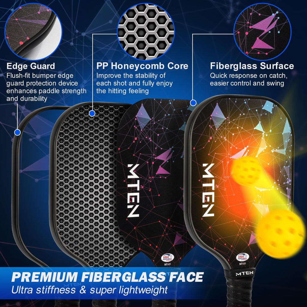 MTEN Pickleball Paddles Set of 2, USAPA Approved Fiberglass Set