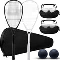 Seenelling 2 Pack Beginner Squash Racquet Set Includes 2 Racquets with Racket Bags 2 Anti Fog Goggles with Cases and 2 Blue Dot Squash Ball for Beginners Training Recreational Play(Black, White)