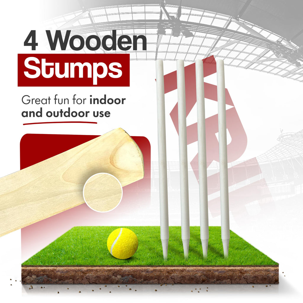 Cricket Bat Gift Set Wooden Cricket Bat Kit for Junior, Backyard Park Beach Indoor Outdoor Play Tennis Ball, Stumps, Bails, Carrying Bag Practice Cricket Match By Krisp Sports